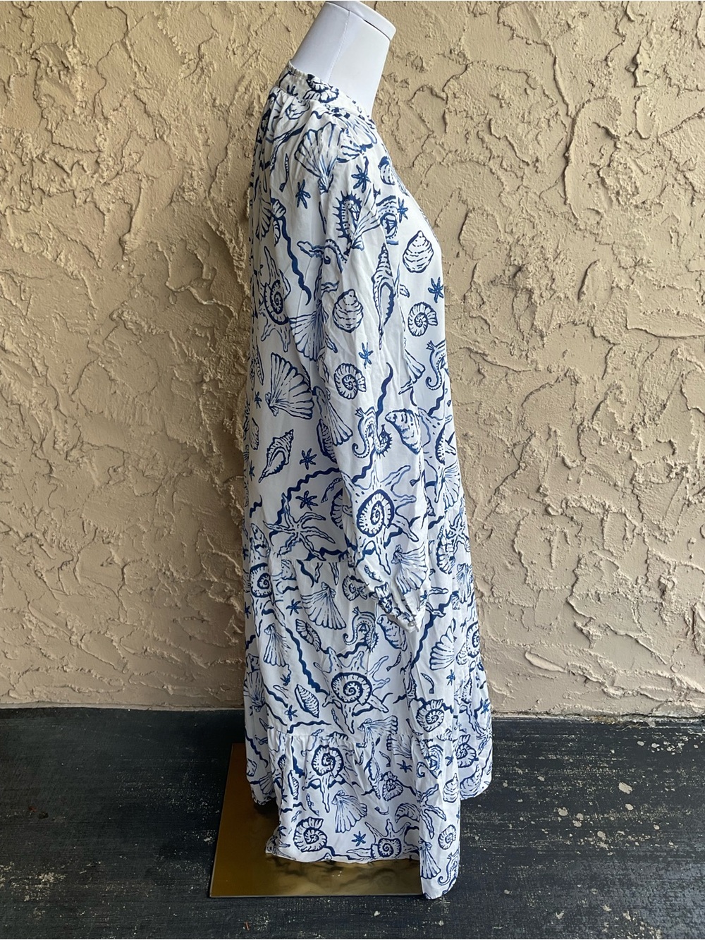 H&M White Tunic Dress with Navy Shell Print